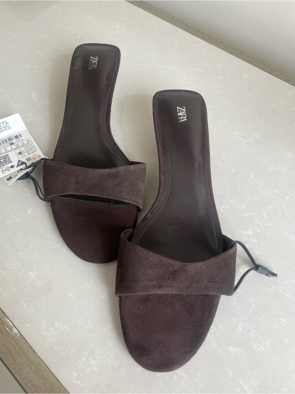 Zara Dark Brown Suede Slide Mules